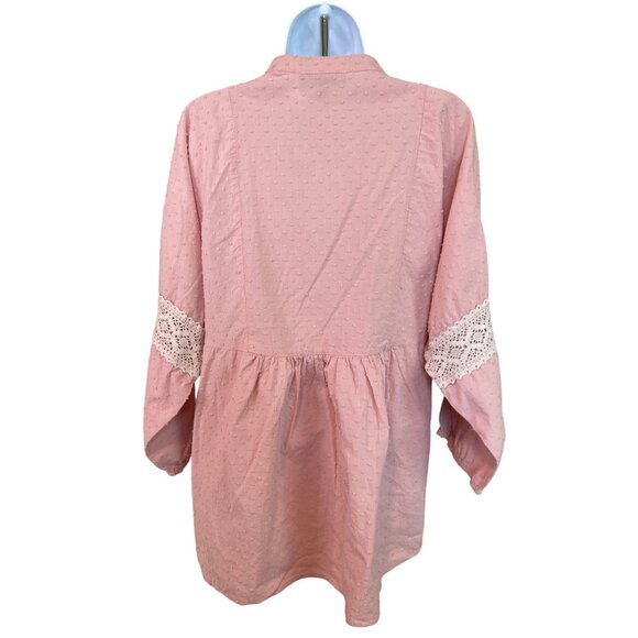 Suzanne Betro Y2K Peasant Top XL Pink Lace Trim Tassel Tie Neck Boho Cottagecore - Picture 2 of 6